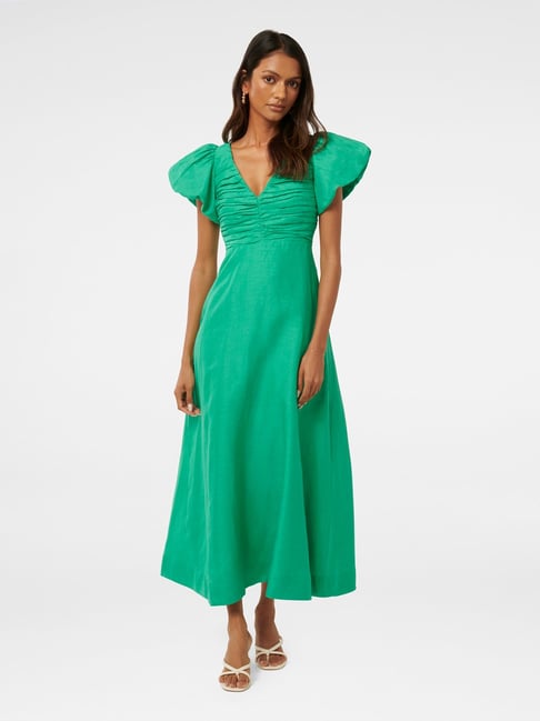 Buy Forever New June Petite Ruched Linen Midi Dress for Women