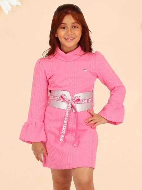 Cutecumber Kids Pink Full Sleeves Knit Dress-picture-11