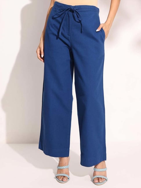 Fabindia Navy Cotton Mid Rise Flared Pants-picture-39