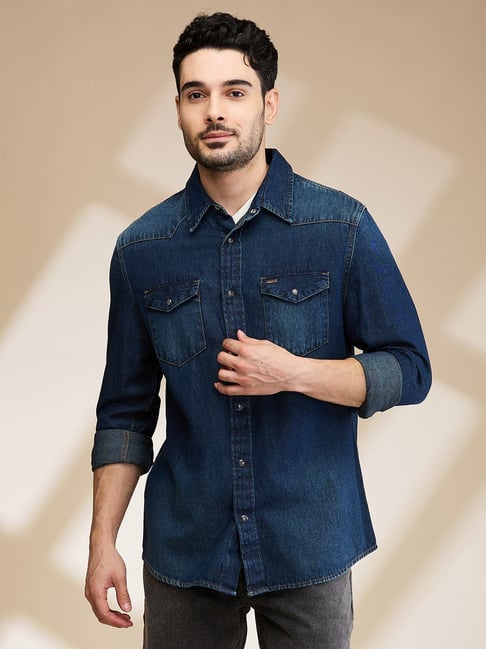 Being Human Navy Slim Fit Denim Shirt