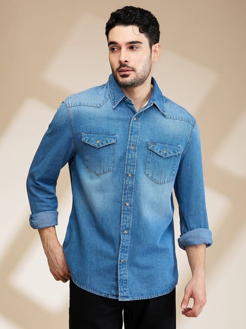 Buy Being Human Blue Slim Fit Denim Shirt for Mens Online Tata CLiQ
