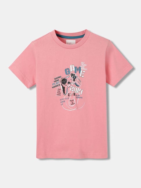 Blue Giraffe Boys Peach Cotton T-shirt