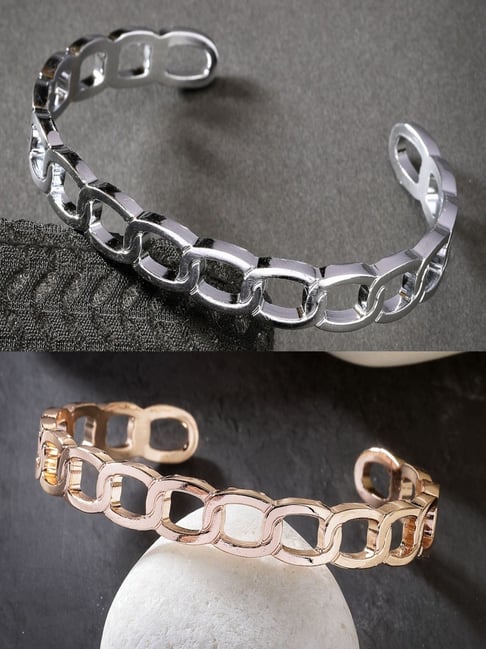 NVR Men Set of 2 Rhodium-Plated Metal Cuff Bracelet-picture-12