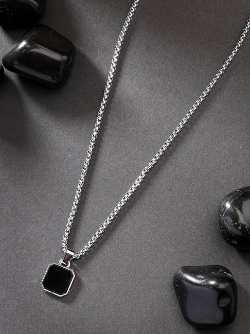 Buy NVR Men Silver-Plated Artificial Stone Stainless Steel Pendant