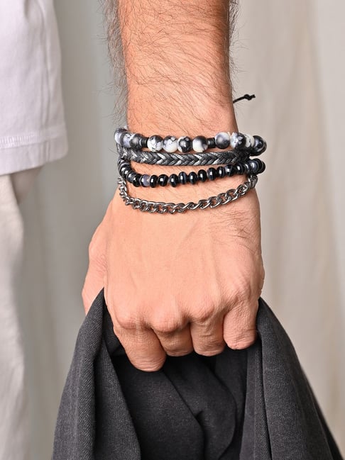 Bead Bracelet Mens Fabric Bracelets The Bro Code Grey Black Men's