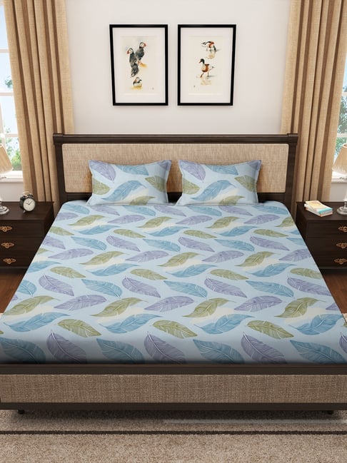 HOSTA HOMES Floral Printed Multicolor Double 280 TC Cotton Blend Bedsheet with 2 Pillow Covers-image-48