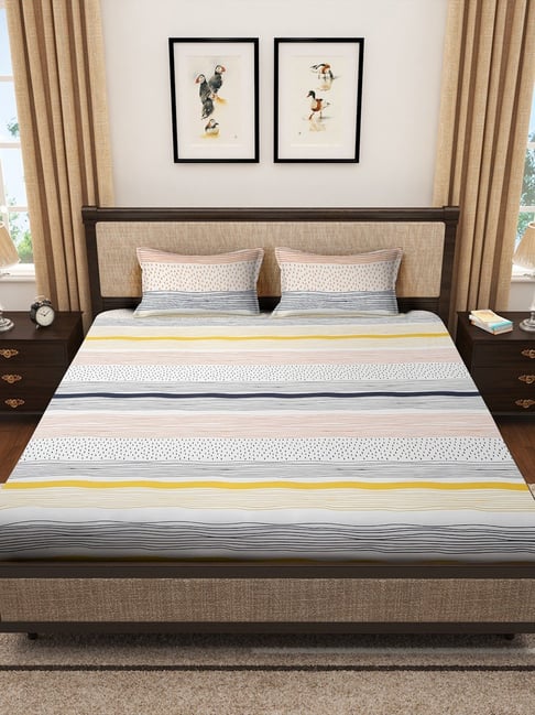 HOSTA HOMES Abstract Printed Multicolor Double 280 TC Cotton Blend Bedsheet with 2 Pillow Covers-picture-17