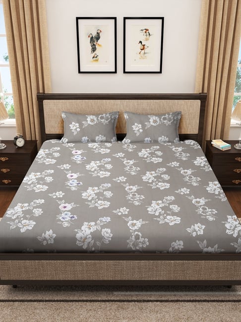 HOSTA HOMES Floral Printed Multicolor Double 280 TC Cotton Blend Bedsheet with 2 Pillow Covers-image-49