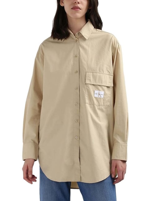 CALVIN KLEIN Pale Khaki Cotton Shirt