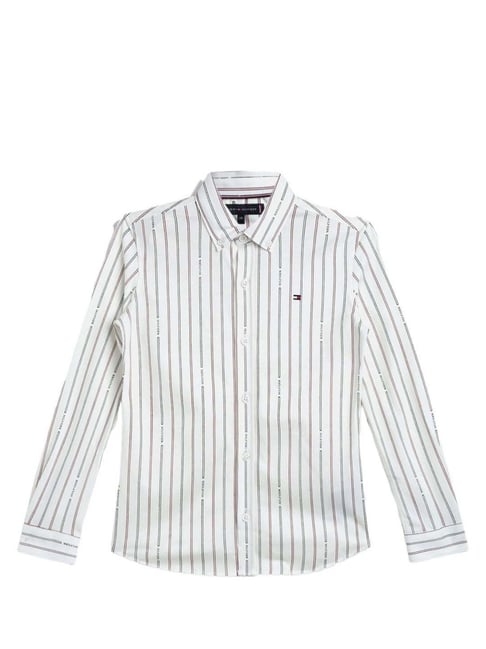 Tommy Hilfiger Boys White Striped Button-Down Collar Shirt