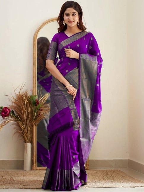 Anjaneya Sarees Purple Silk Woven Saree With Unstitched Blouse-picture-13