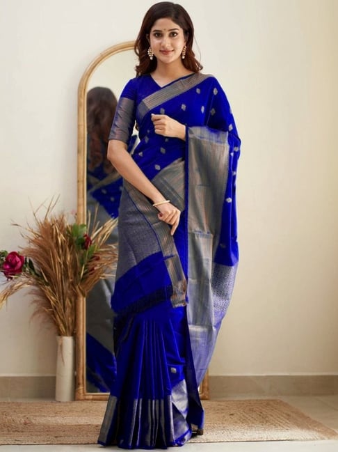 Anjaneya Sarees Blue Silk Woven Saree With Unstitched Blouse-picture-33