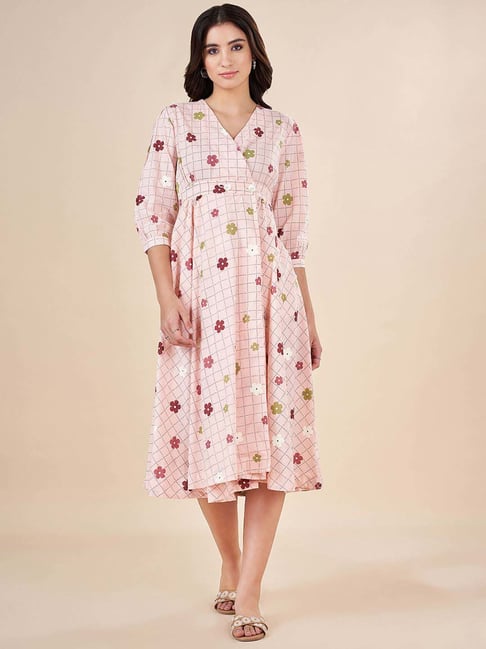 Akkriti by Pantaloons Pink Cotton Printed A-Line Dress-picture-39