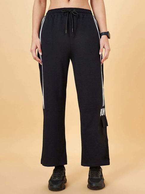 Ajile by Pantaloons Jet Black Cotton Striped Track Pants