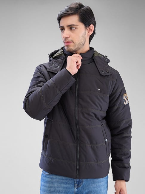 Spykar Black Regular Fit Hooded Jacket-picture-30