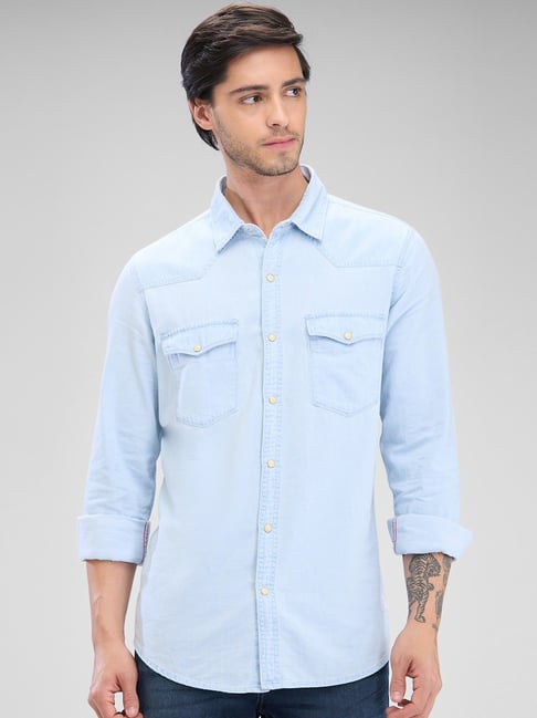Buy Spykar Blue Slim Fit Denim Shirt for Mens Online Tata CLiQ