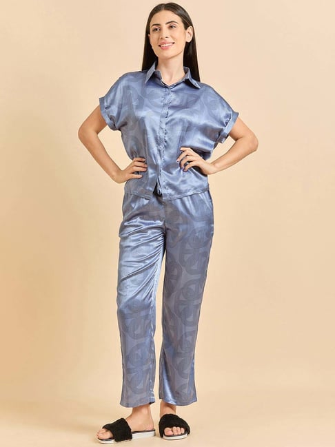 Sweet Dreams Blue Printed Shirt Pyjamas Set