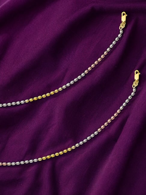 Taraash 925 Sterling Silver Tri Tone Ball Chain Anklets for Women and Girls