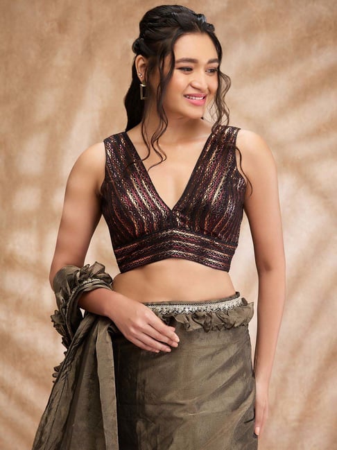 Salwar Studio Purple Woven Pattern Blouse With Attached Sleeves