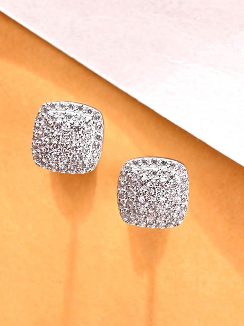 Clara 925 Silver Platinum Plated Swiss Zirconia Queen of Diamonds Stud  Earrings Gift for Women