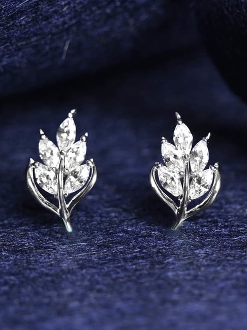 Buy Clara 925 Silver Swiss Zirconia Esma Leaf Stud Earrings Online