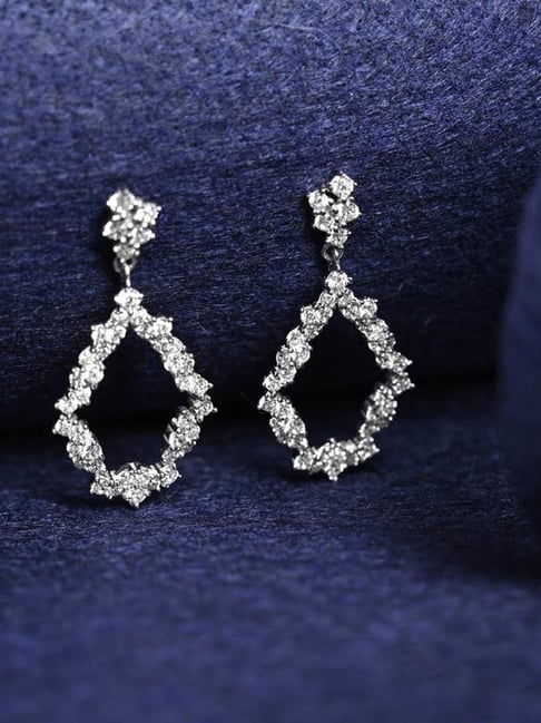 Clara 925 Sterling Silver Platinum Plated Swiss Zirconia Frida Studded Drop  Earrings for Women