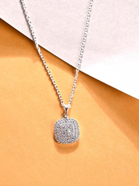 Clara 925 Silver Platinum Plated Swiss Zirconia Queen of Diamonds Pendant  Chain Necklace for Women