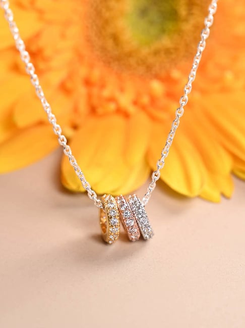 Clara 925 Silver Platinum Plated Swiss Zirconia Elio Multicolor Pendant Chain Necklace for Women