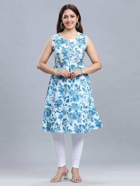 Cotton Culture Sky Blue Printed A Line Kurta-picture-47