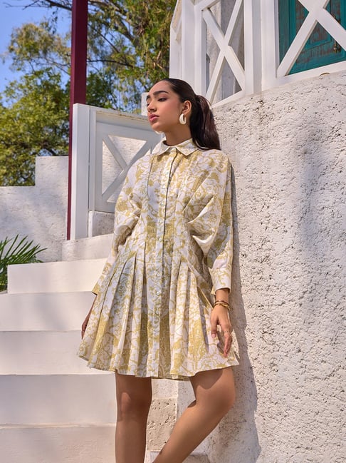 House of Fett Salerno Cotton Linen Pleated Dress