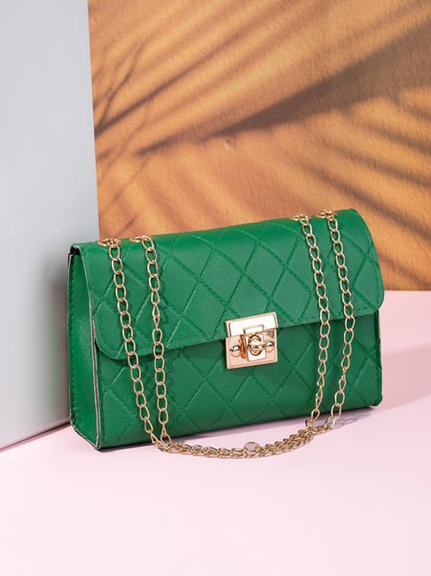 Styli Green Textured Cross Body Bag - Main Image