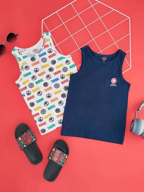 Pantaloons Junior Kids White & Black Cotton Graphic Vest