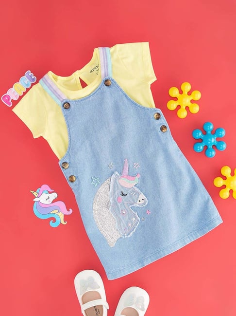 Pantaloons Baby Kids Yellow & Blue Cotton Printed T-Shirt & Dungaree-picture-21