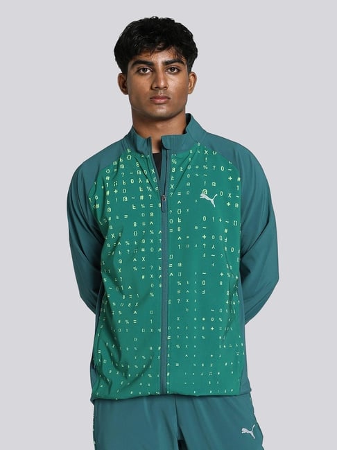 Puma One8 Green Slim Fit Printed Sports Jacket