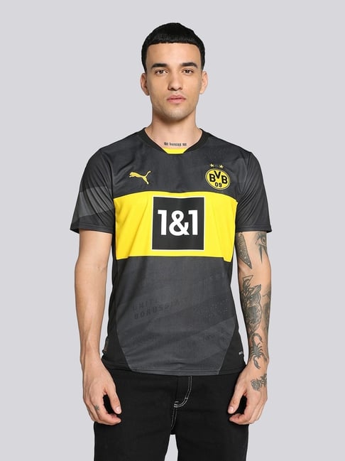 Puma Black Regular Fit Colour Block BVB Sports T-Shirt-picture-22