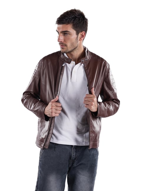 Celio* Brown Regular Fit Biker Jacket