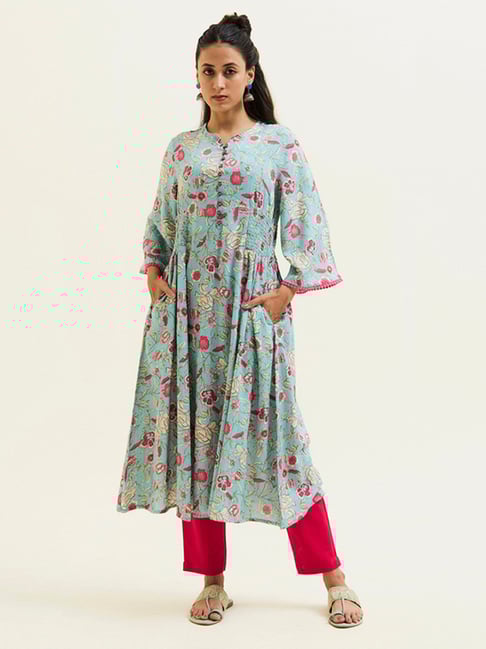 Jaipur Kurti Blue Floral Print Flared Kurta-picture-41