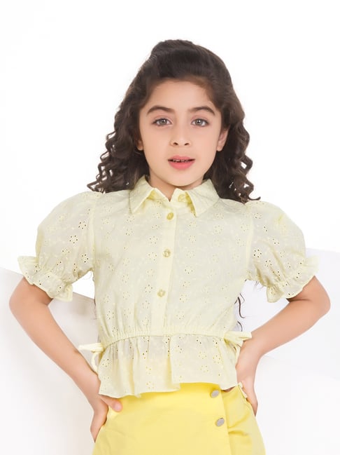 Peppermint Kids Light Yellow Self Design Shirt