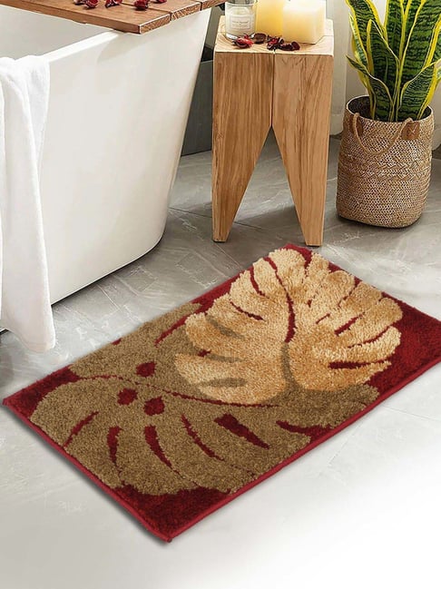 HOSTA HOMES Maroon Cotton Soft Fur Anti Skid Door Mat