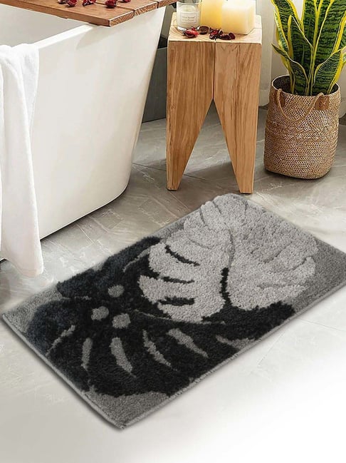 HOSTA HOMES Grey Cotton Soft Fur Anti Skid Door Mat