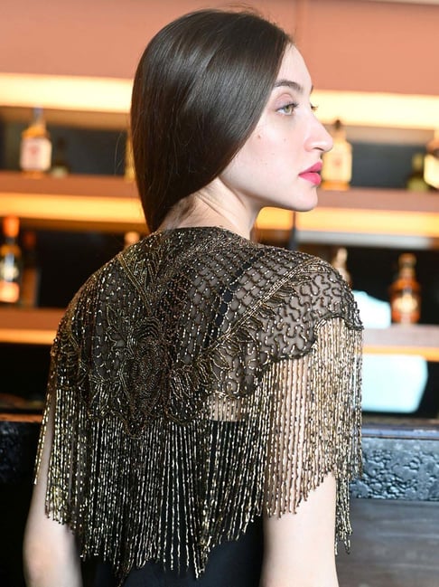 Odette Black & Golden Embellished Fancy Cape