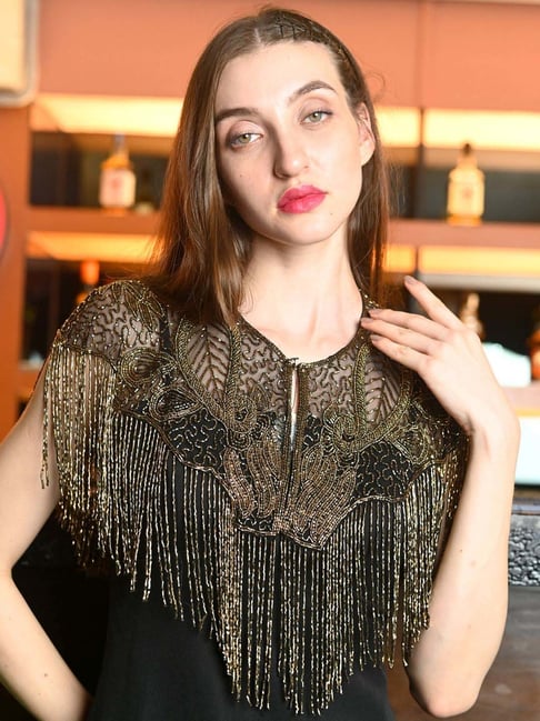 Odette Beige Embellished Fancy Short Cape