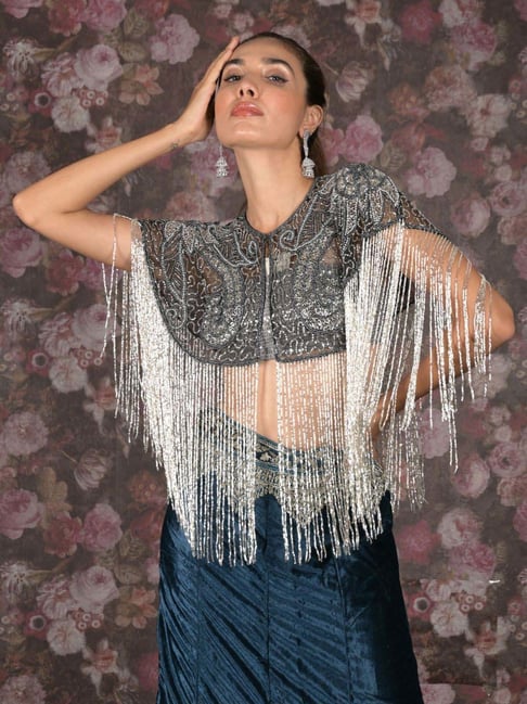 Odette White Embellished Fancy Cape
