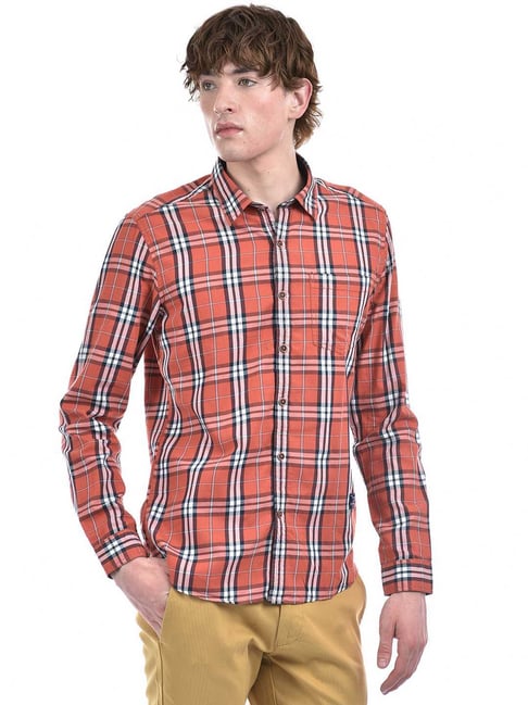 【MODERNIF】Brick check shirt Boxy Fit Bleached Check Shirt | boohoo