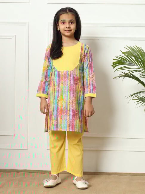 READIPRINT FASHIONS Kids Yellow & Blue Printed Kurti with Pants-picture-12
