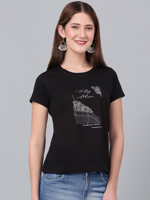 Cantabil Black Printed T-Shirt