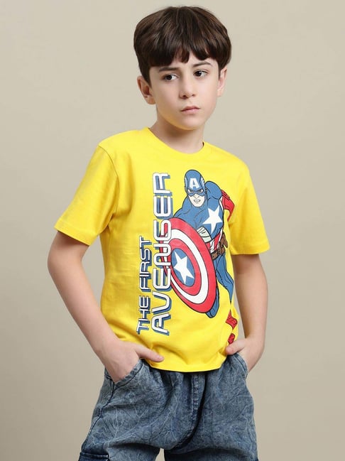 Kidsville Boys Yellow Cotton Printed T-Shirt-picture-12