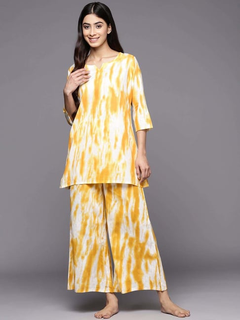 Libas Mustard Cotton Printed Tunic Pyjamas Set-picture-16