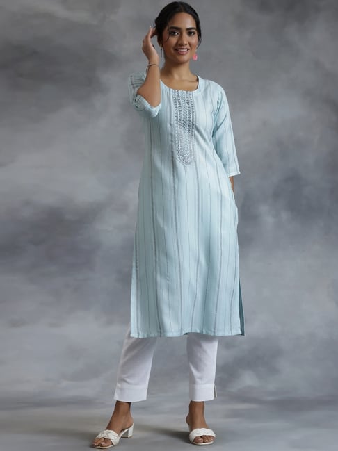 Libas Blue Embroidered Straight Kurta-picture-13
