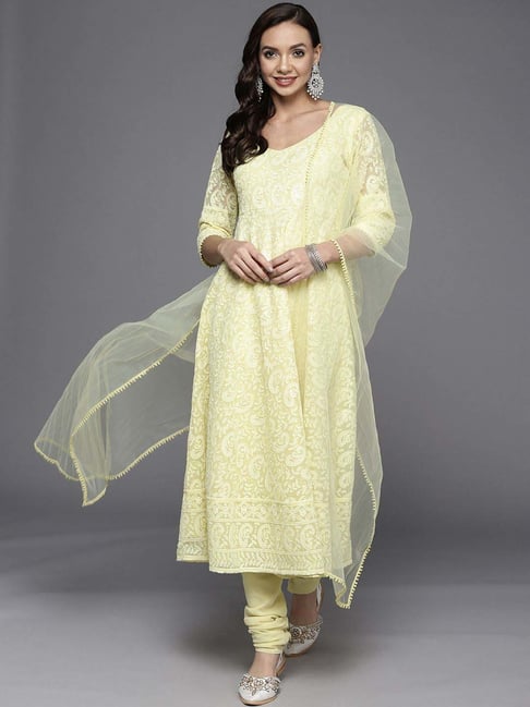 Churidar Suit Yellow Churidar Online Buy Yellow Satin Georgette
